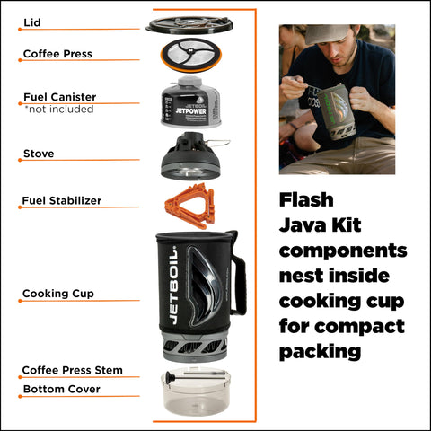 Jetboil Flash Java Kit Camping and Backpacking Stove Cooking System with Silicone French Press Coffee Maker, Carbon