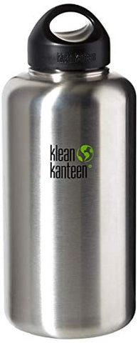 Klean Kanteen Wide Mouth Single Wall Stainless Steel Water Bottle with Leak Proof Stainless Steel Interior Cap - 64oz - Brushed Stainless, Model Number: 1003122