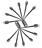 CHAFON Multi Charging Cable Short 3A,6 in 1 USB Charger Cord with 2 USB C,2 Phone,Micro Adapter Ports Replacement for Cell Phone Tablets Speaker and More | Black,5.3 Inch, 2 Pack