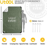 UTOOL Survival Emergency Blanket, Waterproof Insulated Tarp, Reflective Blanket Tarp, Survival Space Blankets, 3-ply Large Heavy Duty Thermal Blanket for Hiking, Camping, Army Green